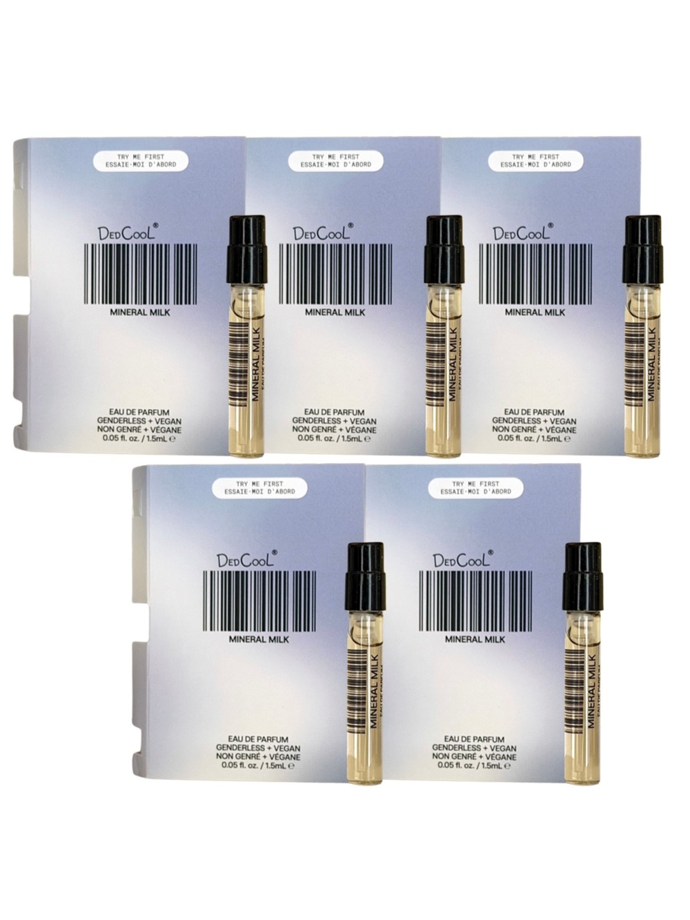 DEDCOOL Mineral Milk EDP Samples (5) - .05 oz NEW ON CARD UNISEX!